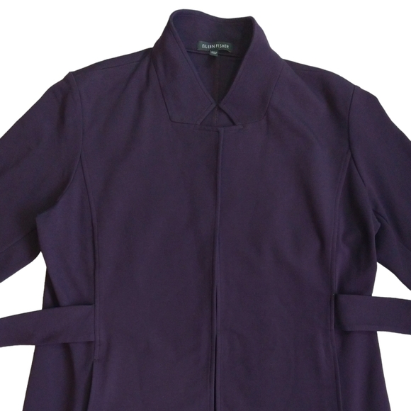 Eileen Fisher Purple Ponte Knit Belted Self Tie Coat Pockets Stretch Classic - Picture 4 of 10